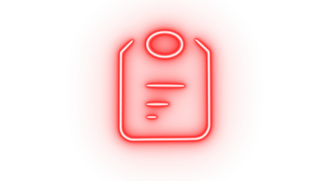 Red neon clipboard icon isolated on transparent background