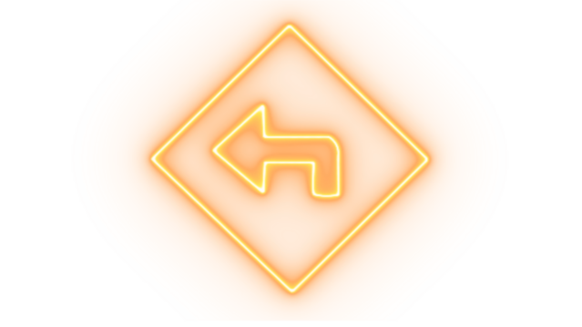 Orange neon arrow pointing left inside a diamond shape, isolated on transparent background