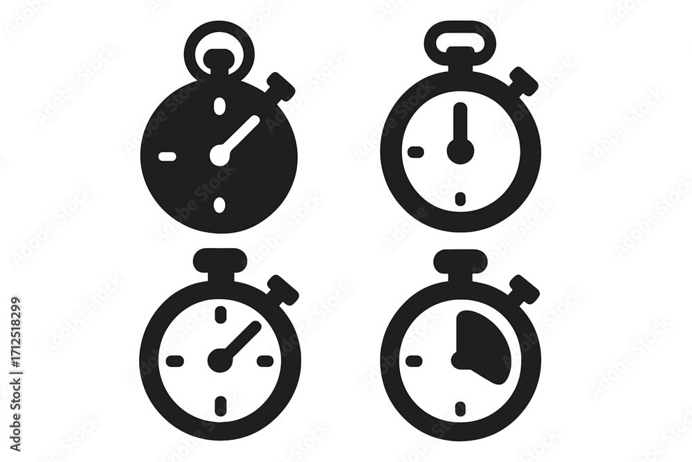 Poster vector set of stopwatch and timer icons. chronometer symbol in a simple silhouette style. concept fo