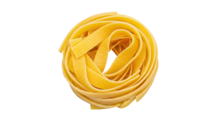 Isolated bundle of uncooked tagliatelle pasta for traditional Italian food dishes