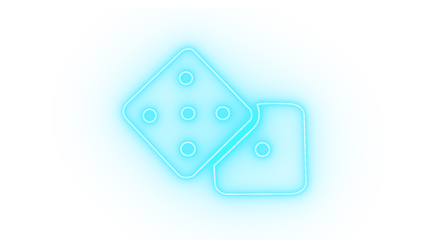 Blue neon dice isolated on transparent background, representing chance, luck, and games of fortune