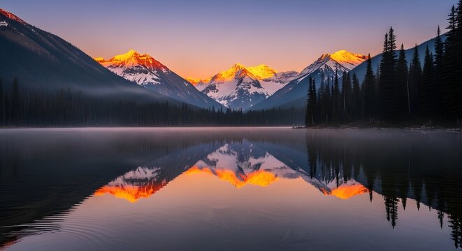 Scenic Mountain Lake with Sunset Reflection