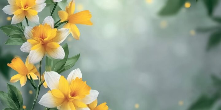 Celebrating St Davids Day with vibrant spring flowers, a bright banner, and a celebration of Welsh heritage and culture, banner, copy space, free space for text