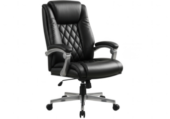 Luxurious black leather executive office chair isolated on transparent background