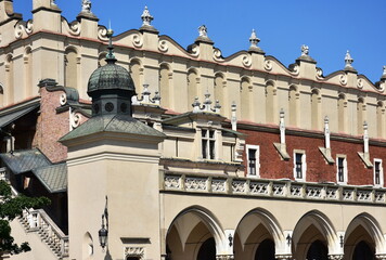 deatails of building Sukiennice Cloth Hall on Main Central Square of town Krakow,Poland