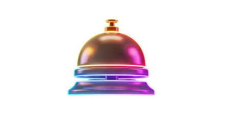 Vibrant neon service bell illustration with glowing edges on transparent background