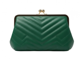 Green quilted clutch purse with gold clasp isolated on transparent background