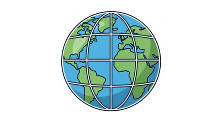 Illustration of a globe with continents and grid lines, , representing geography, global connectivity, and environmental awareness