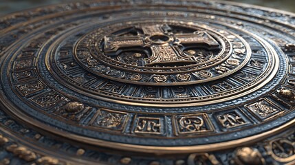 Ornate Medieval Medallion with Gothic Cross