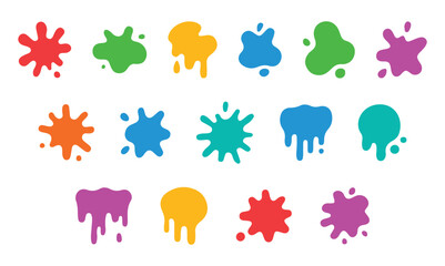 Color ink blots. Colorful paint splatters and drips in organic splashes. Bright, playful, bold abstract graffiti spots for kids art blobs, comics. vector illustration eps file