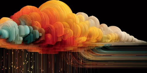 Abstract colorful data cloud generating digital information flow