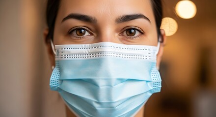 Close up of a woman wearing a protective face mask during the pandemic.