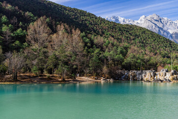 The landscape of Blue Moon Valley in Yulong Snow Mountain, Lijiang, Yunnan Province