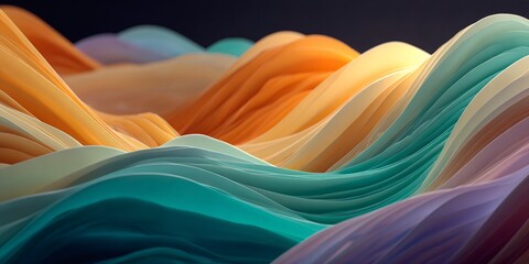 Abstract flowing waves creating colorful layered landscape