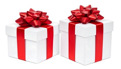 Two white gift boxes with red ribbons