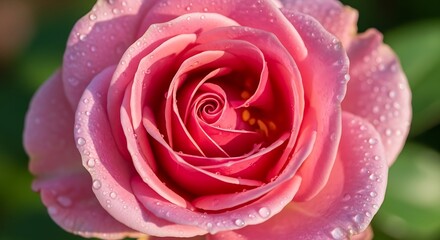 Close-up of a beautiful pink rose with water droplets.