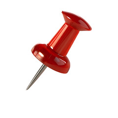 A single bright red thumbtack with a sharp metal pin is isolated on a transparent background ready for use in office or school projects isolated on transparent background