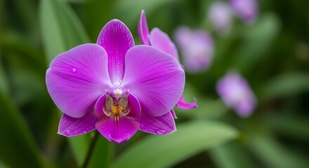 Closeup of a vibrant purple orchid flower.
