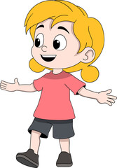 Smiling Cartoon Girl with Open Arms