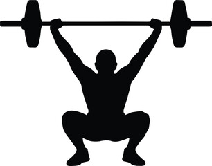 Silhouette of a weightlifter performing a clean and jerk or snatch lift during training