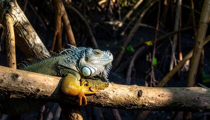 Iguana resting on mangrove branch