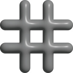 A 3d rendered glossy gray hashtag symbol with rounded edges isolated on a pure white background representing social media and online trends