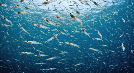 A Close-up of Krill Swimming in a Swarm in Cold Ocean Currents