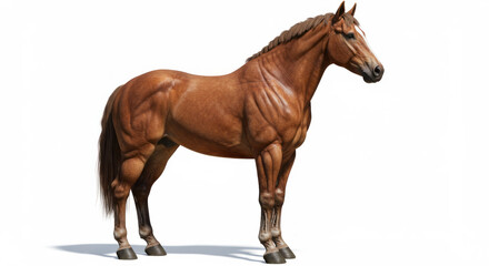 Obraz premium Majestic Chestnut Horse Standing Proudly on a White Background.
