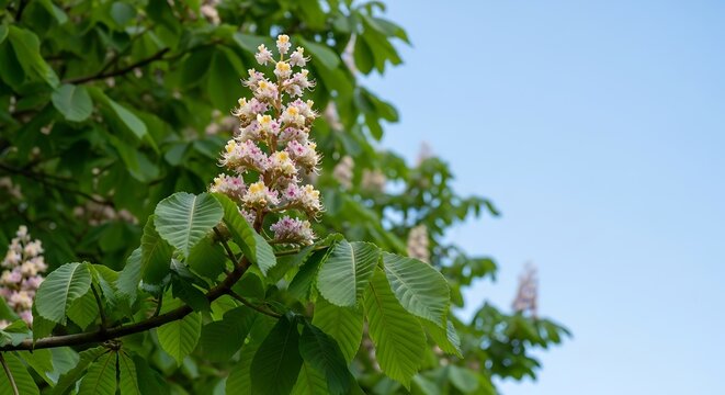 Closeup of Horse Chestnut Tree Blossoms in Spring.