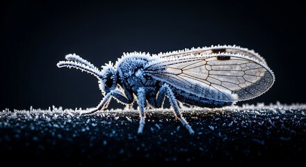 Closeup of a Psylloid Insect on a Dark Surface.
