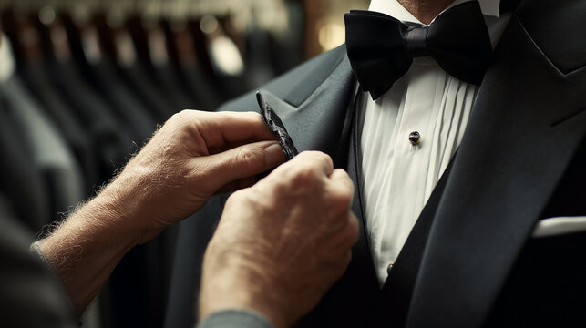 A man is getting his tie adjusted by another man