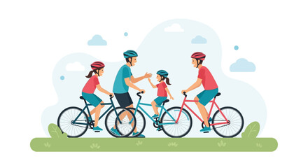 Fototapeta premium Family Cycling Excursion: A Cheerful Illustration of Leisure and Shared Moments Outdoors