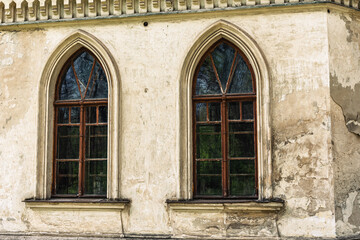 Windows in wall of the ancient residential building