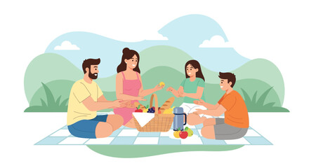 Family Enjoying A Relaxing Picnic Surrounded By Nature And Spending Quality Time Together