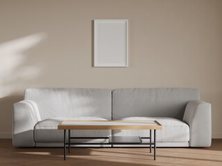 Modern Minimalist Living Room with Single Vertical Frame Above Sofa