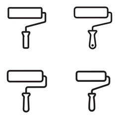 Outline of a paint roller with a handle ready for use isolated on white background silhouette