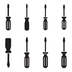 Black silhouette of a screwdriver tool isolated on white background