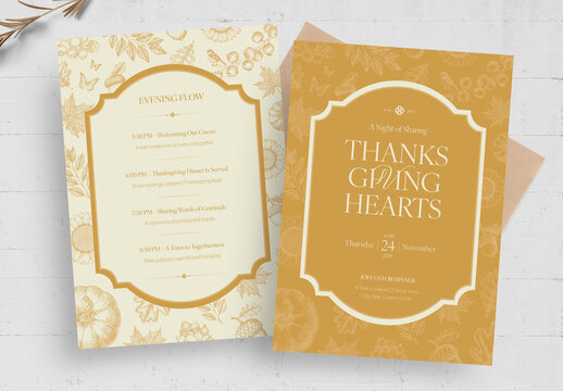 Thanksgiving Invite Template with Elegant Illustration Style & Yellow Theme