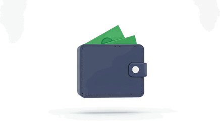 Fototapeta premium A navy blue wallet with green bills sticking out against a clean white background.