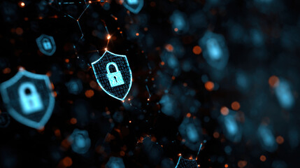 Cybersecurity data lock shield icon abstract network secure encryption digital — Cybersecurity data lock shield icon abstract network secure encryption digital background with glowing padlock