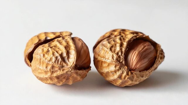 A pair of nuts sitting on a flat surface, ideal for illustration or design purposes