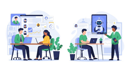 Business Human Lifestyle with Artificial Intelligence – Office Work Vector Illustration AI EPS PNG JPEG