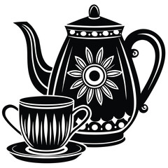 Stylish vector set of a teapot and cup with vibrant color options for design projects