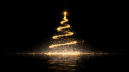 new year christmas tree gold shine elegant line illustration background