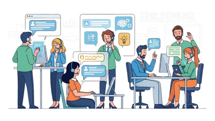 Business Human Lifestyle with Artificial Intelligence – Office Work Vector Illustration AI EPS PNG JPEG