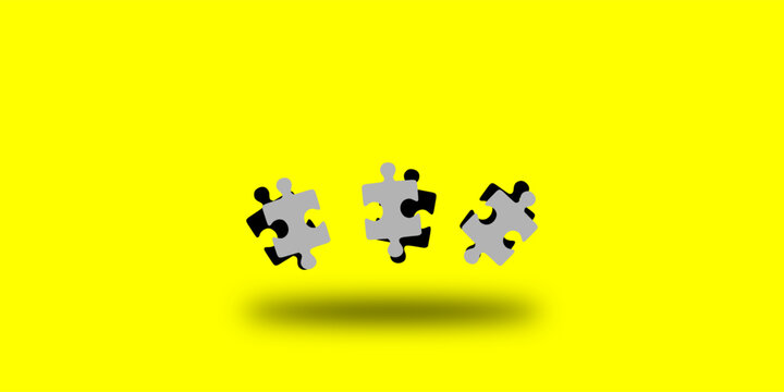 3 pieces of puzzel isolated on yellow background