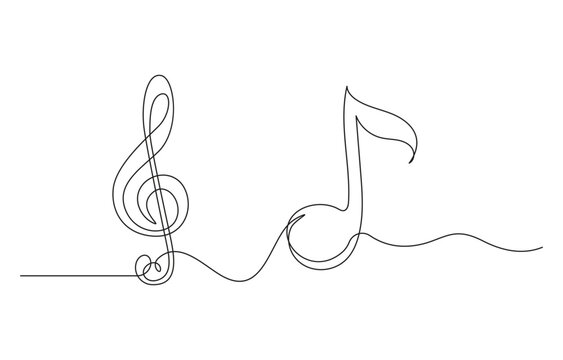 continuous line music notes, black and white clip art preview