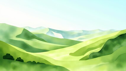 Obraz premium Watercolor painting of green forest landscape