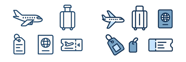 Global travel and tourism elements including airplane luggage passport boarding pass and luggage tag