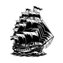pirate ship on black background